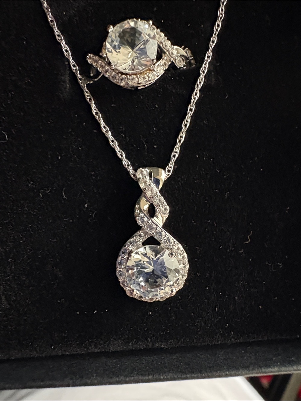 Kay Jewelers Silver Sparkling Necklace, Ring and Earring Set. Size 7 Ring - Picture 3 of 6
